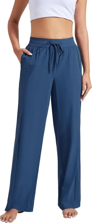 Pioneer Camp Women Cooling Wide Leg Pants Summer Casual Elastic Waisted Trousers Palazzo Beach Pants with Pockets