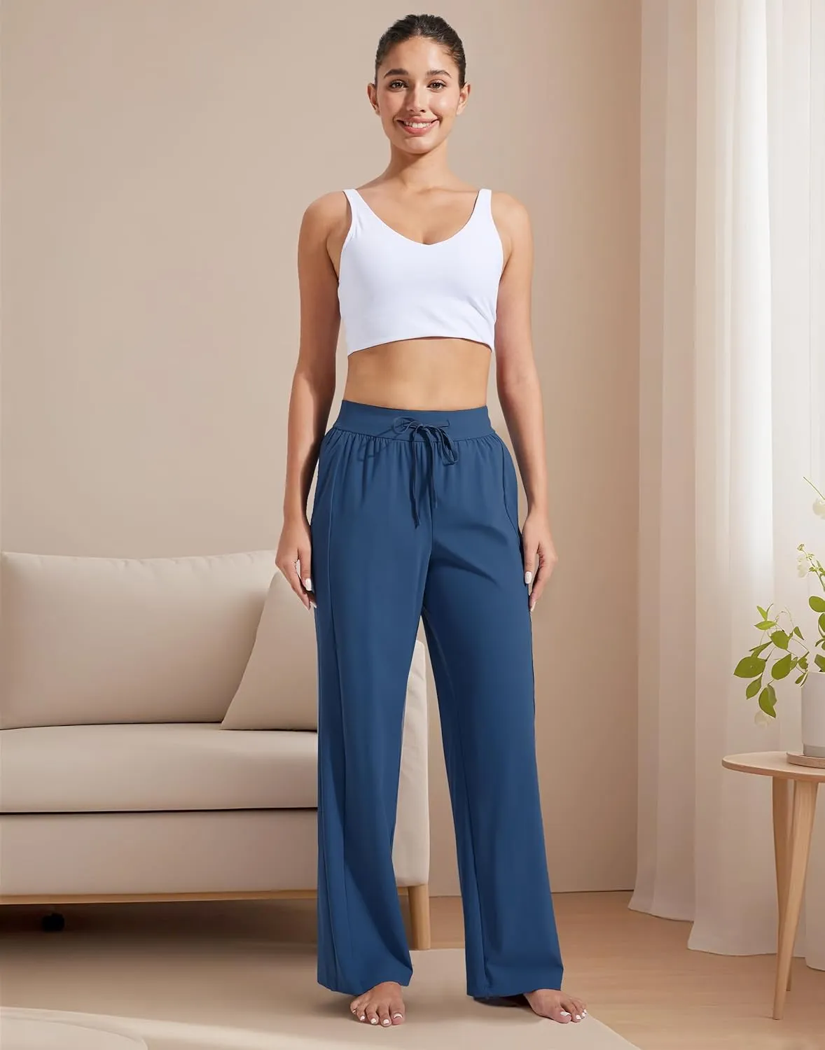 Pioneer Camp Women Cooling Wide Leg Pants Summer Casual Elastic Waisted Trousers Palazzo Beach Pants with Pockets