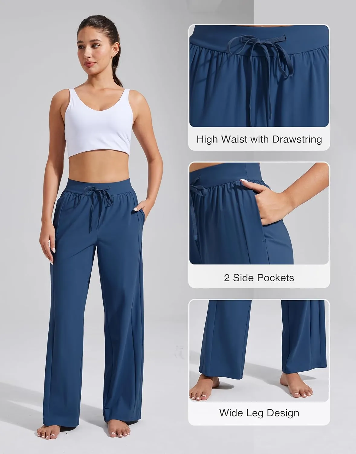 Pioneer Camp Women Cooling Wide Leg Pants Summer Casual Elastic Waisted Trousers Palazzo Beach Pants with Pockets