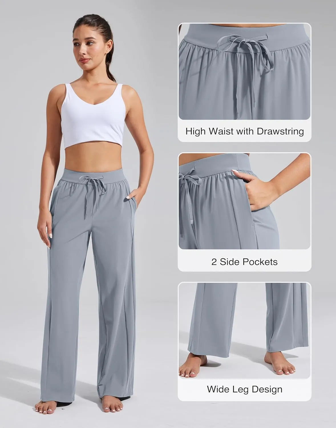 Pioneer Camp Women Cooling Wide Leg Pants Summer Casual Elastic Waisted Trousers Palazzo Beach Pants with Pockets
