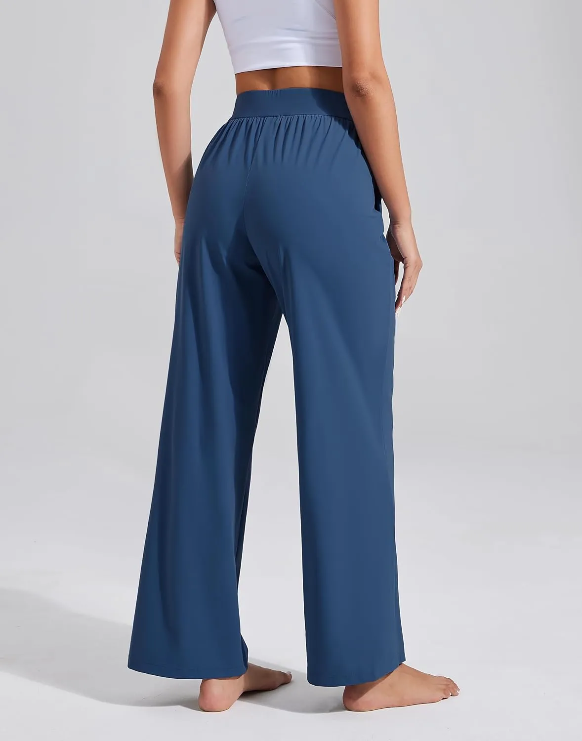 Pioneer Camp Women Cooling Wide Leg Pants Summer Casual Elastic Waisted Trousers Palazzo Beach Pants with Pockets