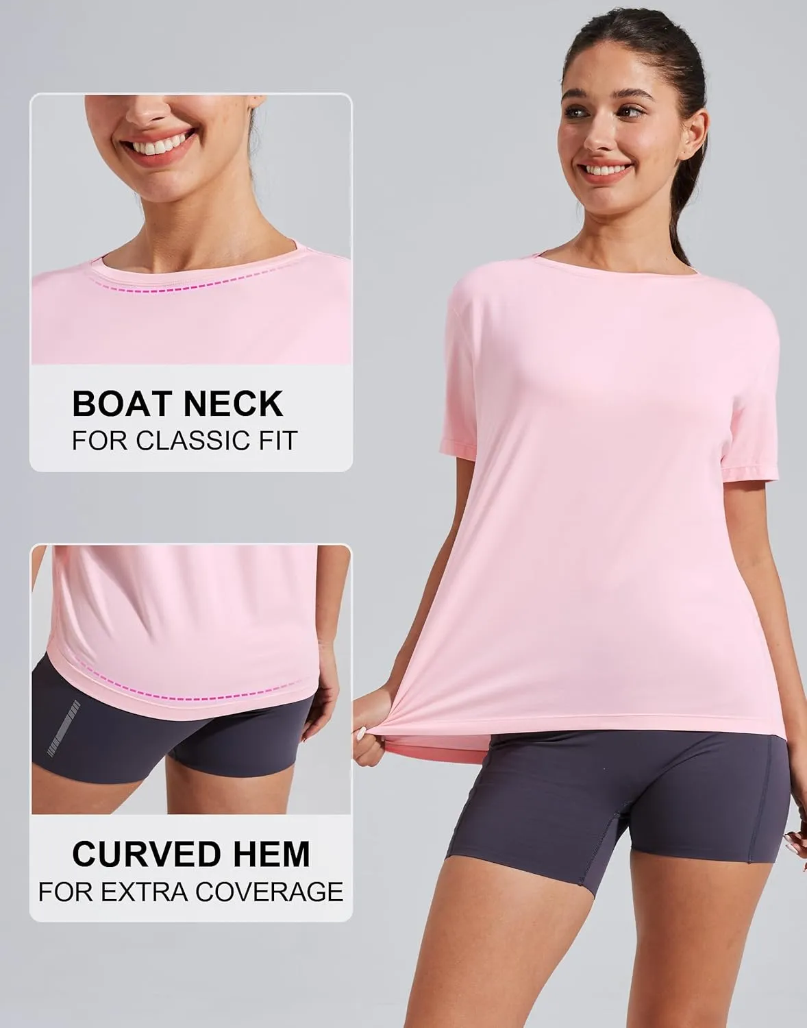 Pioneer Camp Women's Bamboo Viscose Short Sleeve Shirts Boat Neck Loose Fit Gym Workout T-Shirt Athletic Casual Tops