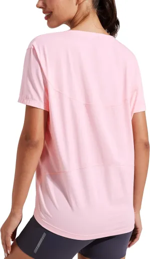 Pioneer Camp Women's Bamboo Viscose Short Sleeve Shirts Boat Neck Loose Fit Gym Workout T-Shirt Athletic Casual Tops