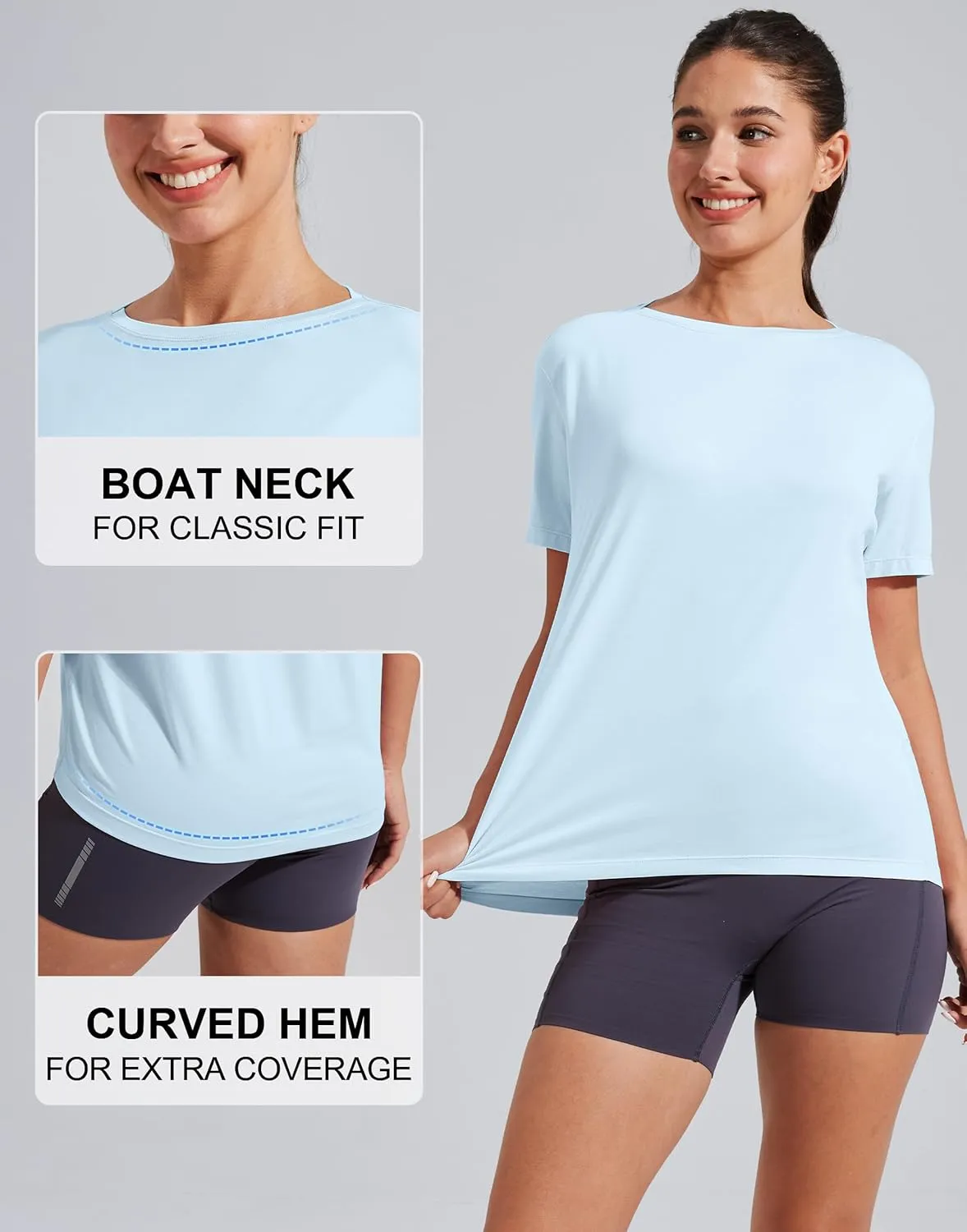 Pioneer Camp Women's Bamboo Viscose Short Sleeve Shirts Boat Neck Loose Fit Gym Workout T-Shirt Athletic Casual Tops