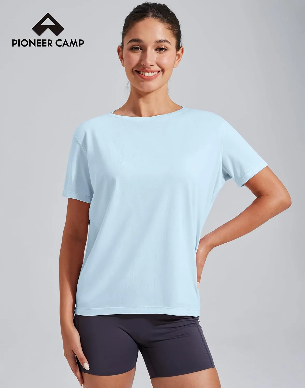 Pioneer Camp Women's Bamboo Viscose Short Sleeve Shirts Boat Neck Loose Fit Gym Workout T-Shirt Athletic Casual Tops