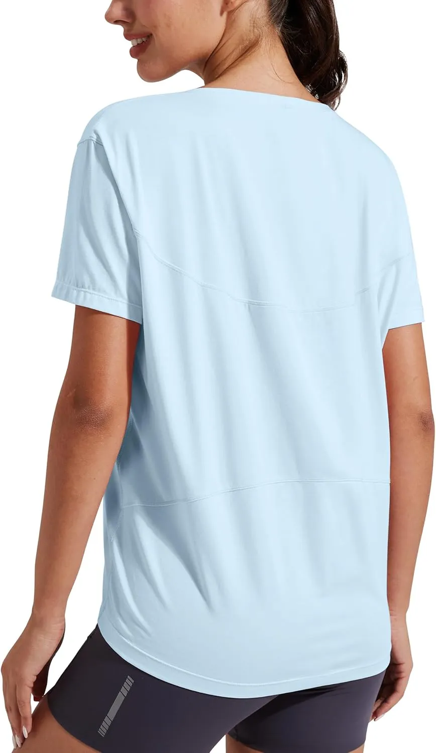 Pioneer Camp Women's Bamboo Viscose Short Sleeve Shirts Boat Neck Loose Fit Gym Workout T-Shirt Athletic Casual Tops