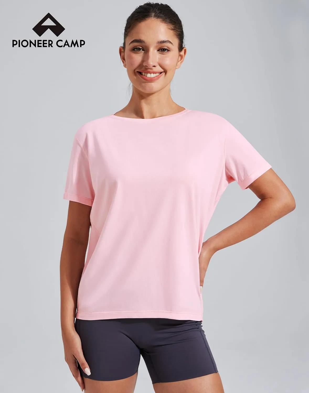 Pioneer Camp Women's Bamboo Viscose Short Sleeve Shirts Boat Neck Loose Fit Gym Workout T-Shirt Athletic Casual Tops