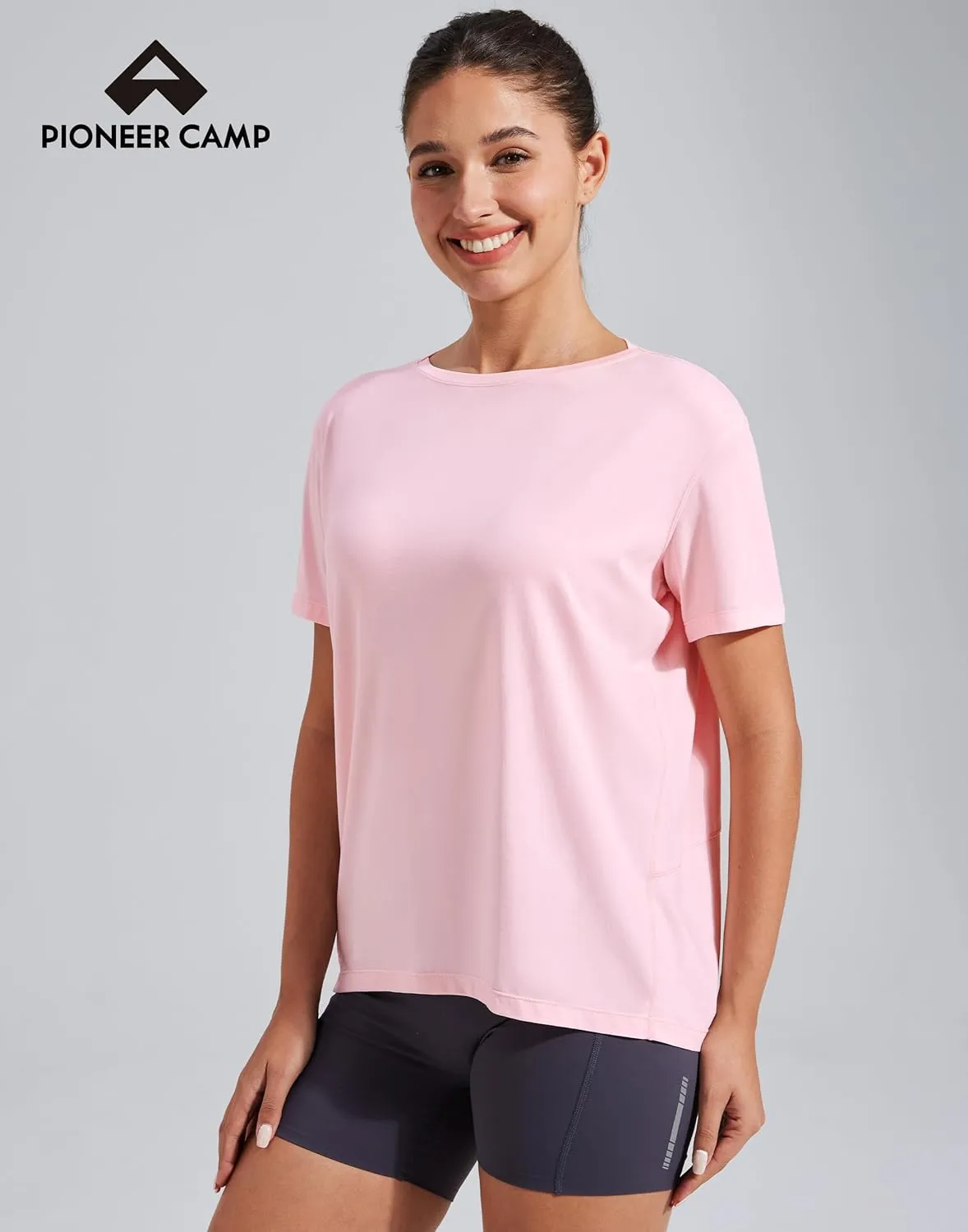 Pioneer Camp Women's Bamboo Viscose Short Sleeve Shirts Boat Neck Loose Fit Gym Workout T-Shirt Athletic Casual Tops