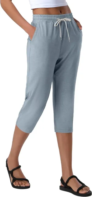 Pioneer Camp Women's Capri Yoga Pants Wide Leg Loose Stretch Athletic Sweatpants Causal Cropped Pajama Pants with Pockets