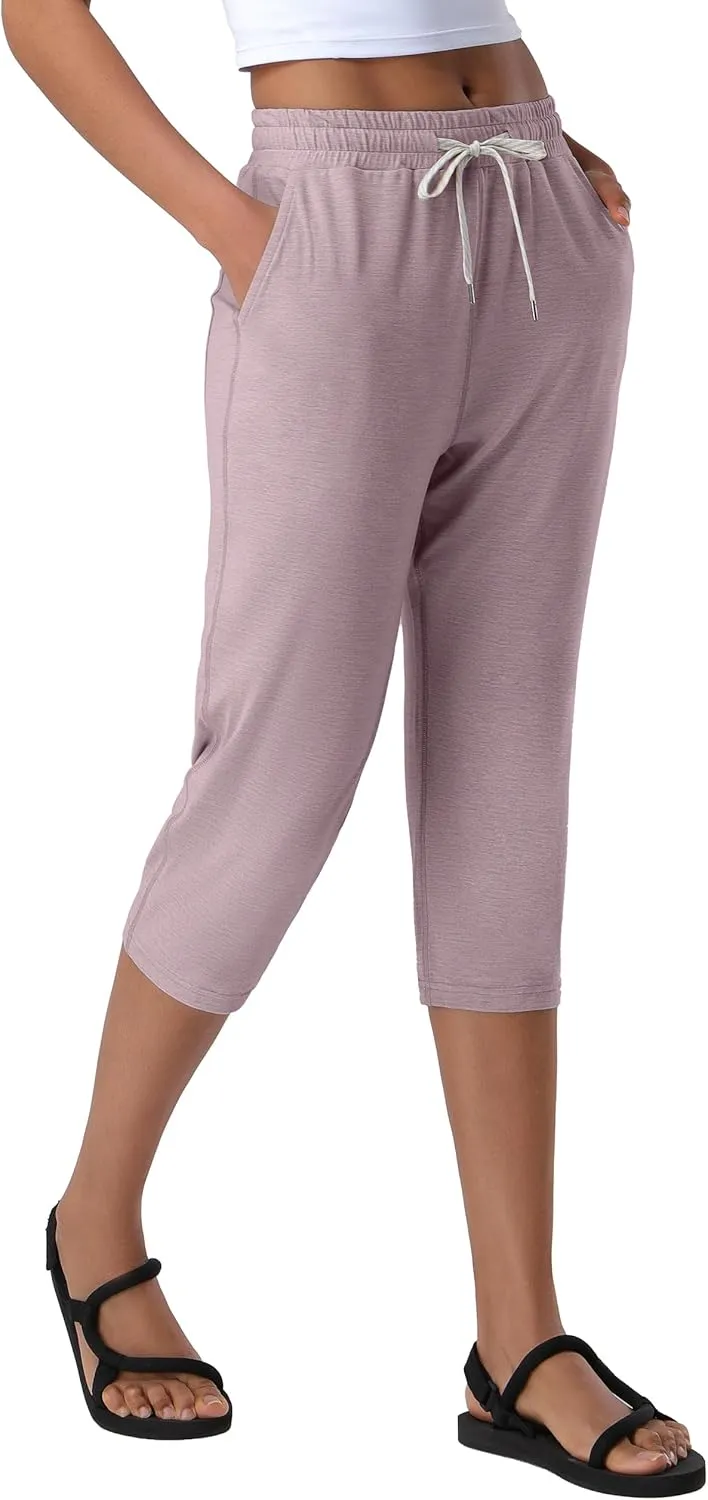 Pioneer Camp Women's Capri Yoga Pants Wide Leg Loose Stretch Athletic Sweatpants Causal Cropped Pajama Pants with Pockets