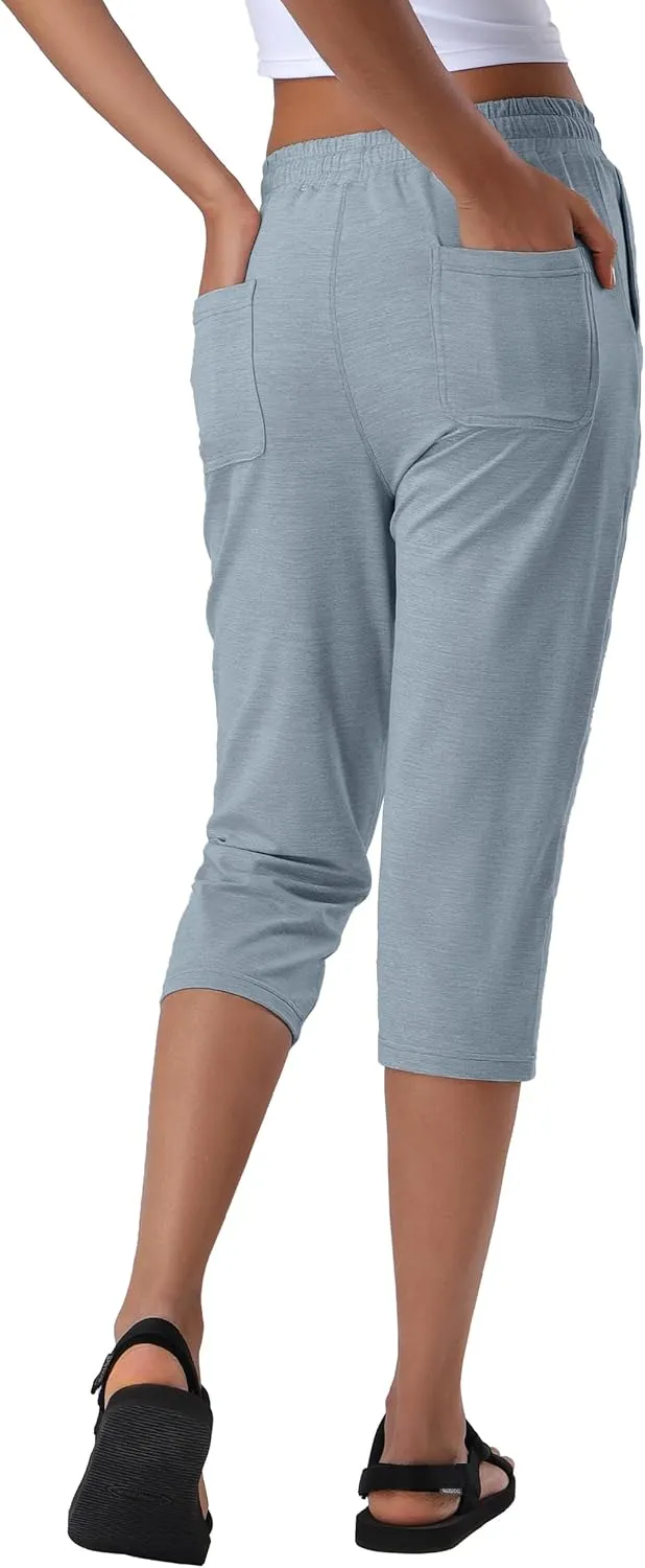 Pioneer Camp Women's Capri Yoga Pants Wide Leg Loose Stretch Athletic Sweatpants Causal Cropped Pajama Pants with Pockets