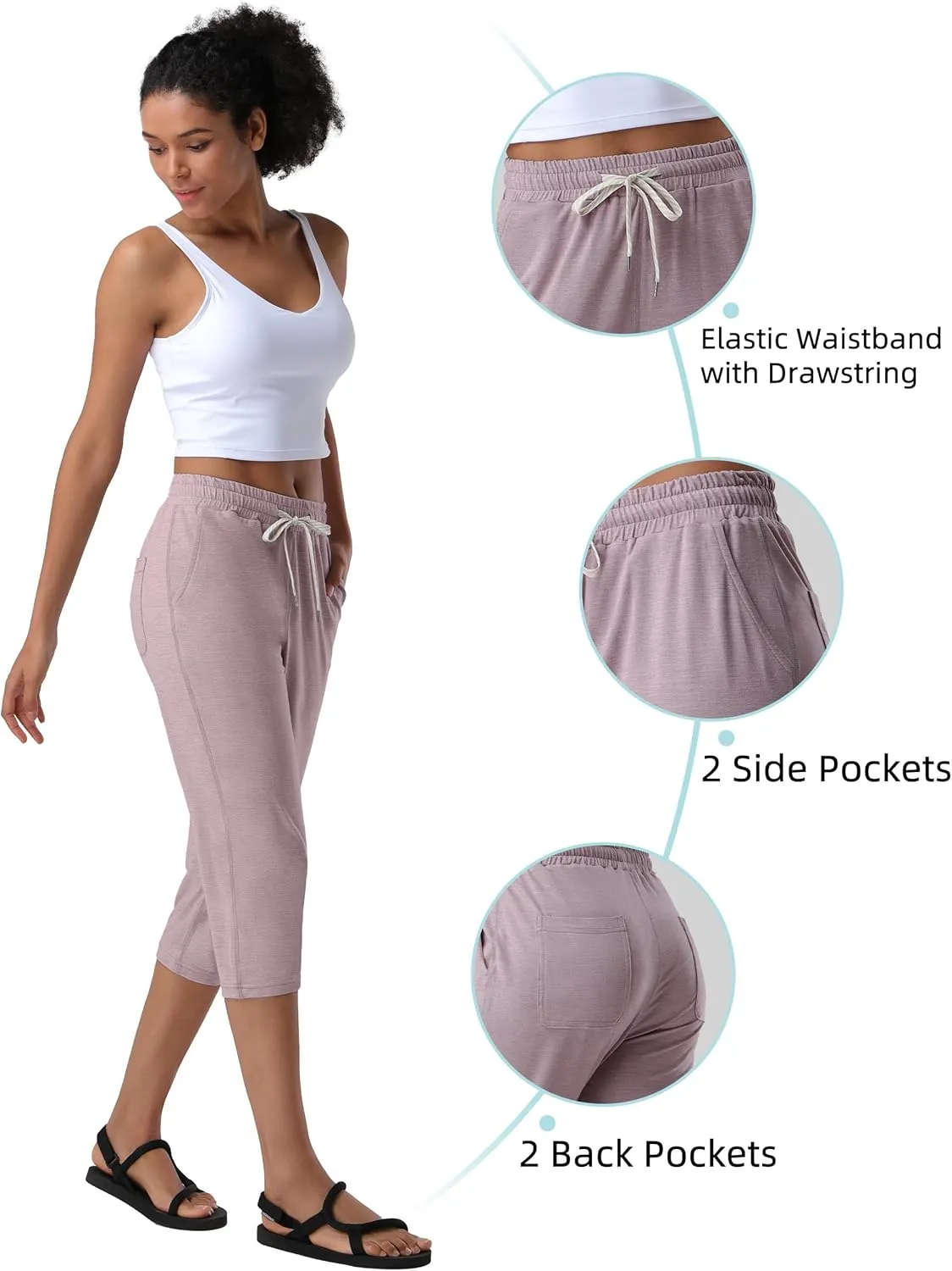 Pioneer Camp Women's Capri Yoga Pants Wide Leg Loose Stretch Athletic Sweatpants Causal Cropped Pajama Pants with Pockets