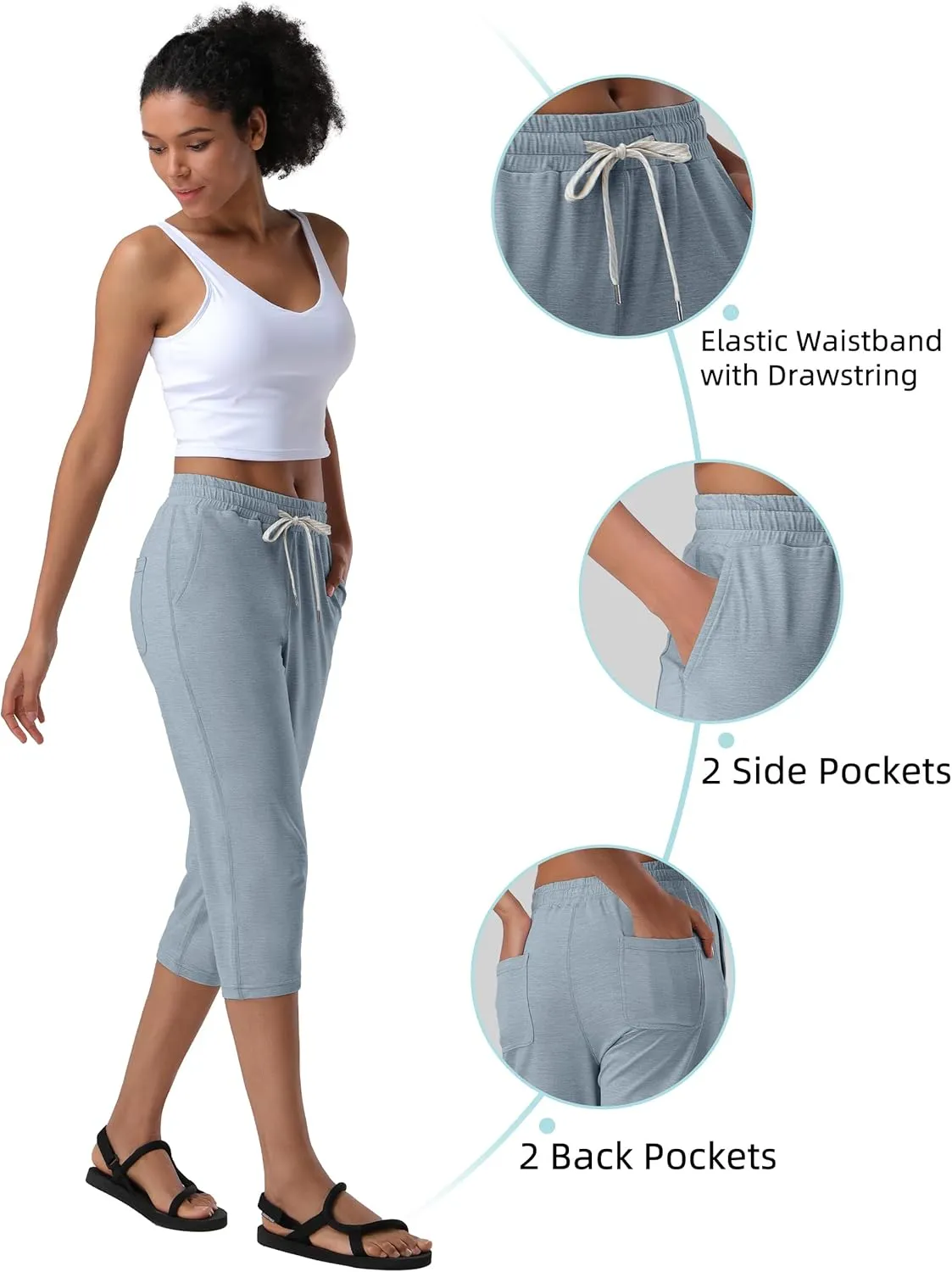 Pioneer Camp Women's Capri Yoga Pants Wide Leg Loose Stretch Athletic Sweatpants Causal Cropped Pajama Pants with Pockets