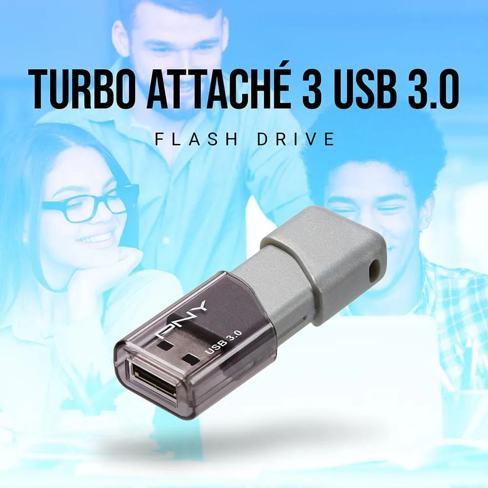 PNY 128GB Turbo Attaché 3 USB 3.0 Flash Drive 5-Pack – Grey, P-FD128X5TBOP-MP, 100MB/s, Light-Weight Durable - Data Storage and Transfer