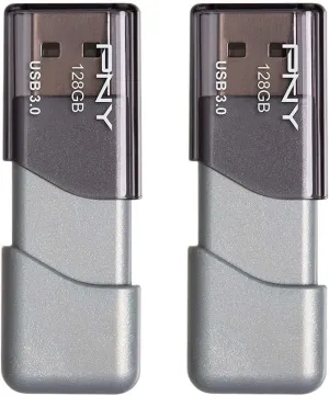 PNY 128GB Turbo Attaché 3 USB 3.0 Flash Drive, Silver (Pack of 2)