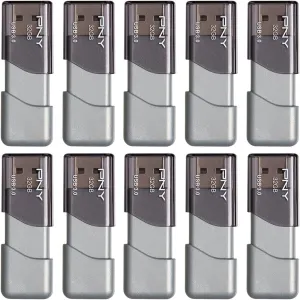 PNY 32GB Turbo Attaché 3 USB 3.0 Flash Drive, Silver (Pack of 10)