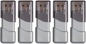PNY 32GB Turbo Attache 3 USB 3.0 Flash Drive, Grey (Pack of 5)
