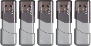 PNY 64GB Turbo Attaché 3 USB 3.0 Flash Drive, Silver (Pack of 5)