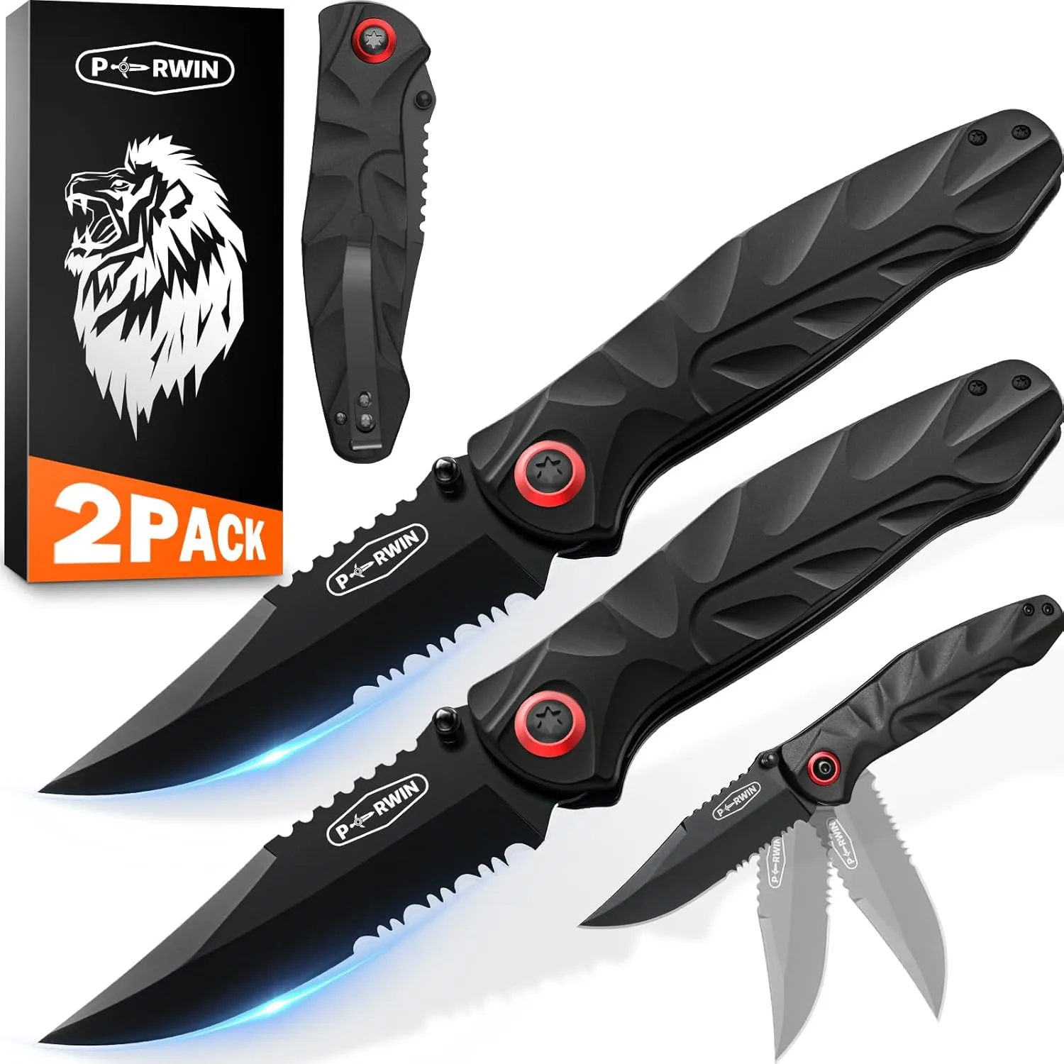 Pocket Knife 2 Packs, EDC Knife with 3.1" 8Cr17MoV Blade and Aluminum Handle Small Pocket Knives for Camping Fishing Hiking