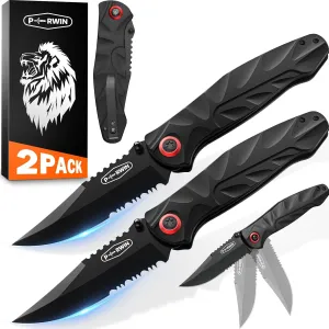 Pocket Knife 2 Packs, EDC Knife with 3.1" 8Cr17MoV Blade and Aluminum Handle Small Pocket Knives for Camping Fishing Hiking