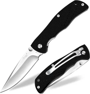 Pocket Knife for Men, Folding Knife with Clip, 3.74-inch 8Cr13MoV Steel Blade, G10 Handle EDC Knife for Outdoor Camping, Tactical, Hunting and Fishing Gift (Black)