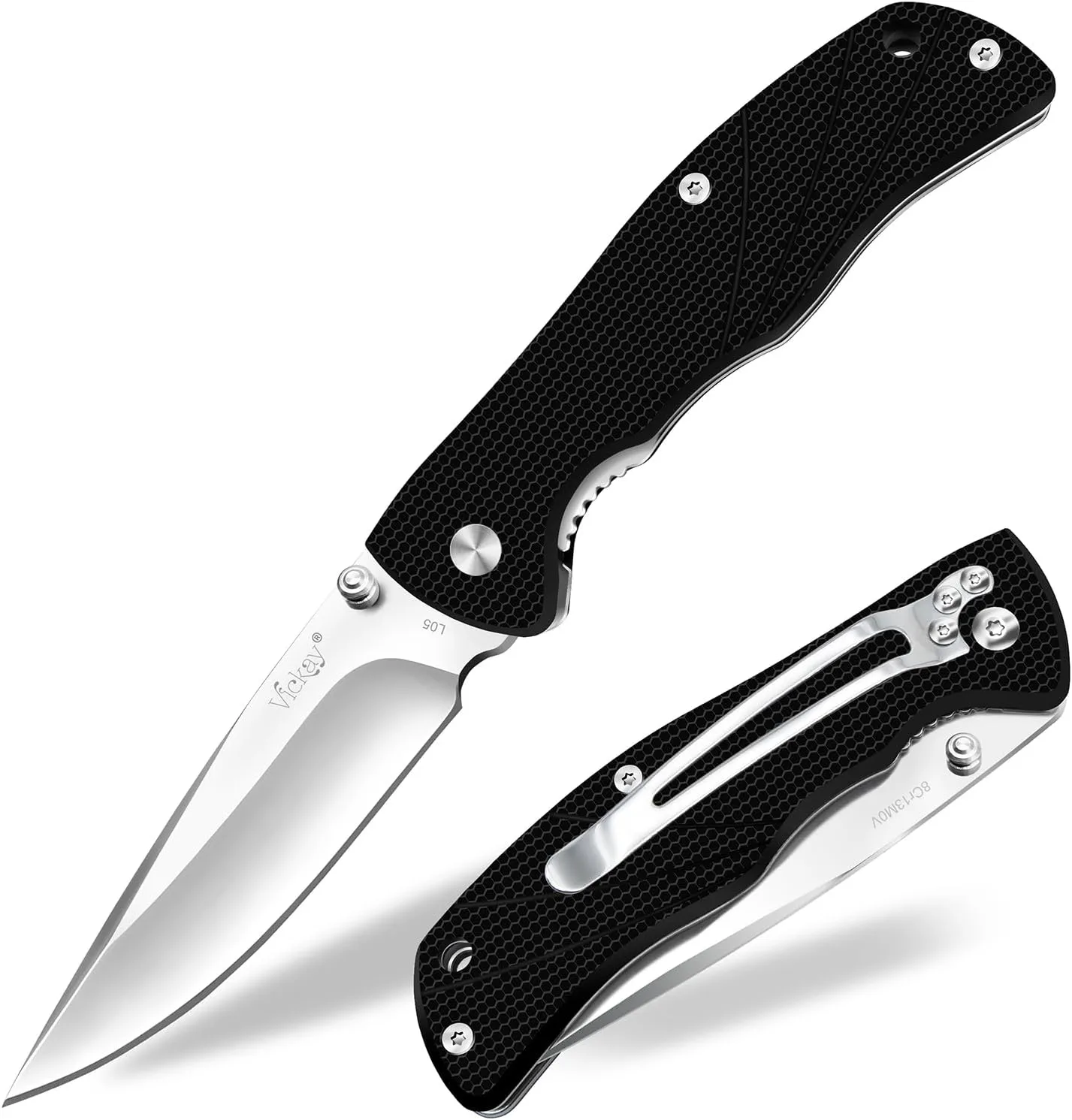 Pocket Knife for Men, Folding Knife with Clip, 3.74-inch 8Cr13MoV Steel Blade, G10 Handle EDC Knife for Outdoor Camping, Tactical, Hunting and Fishing Gift (Black)