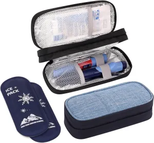 Portable Insulin Cooler Travel Case with 2×180g Ice Packs - Double Layer Insulated Diabetic Bag for Insulin Pens, Glucose Monitor & Medications - Extended Cooling Time (Blue)