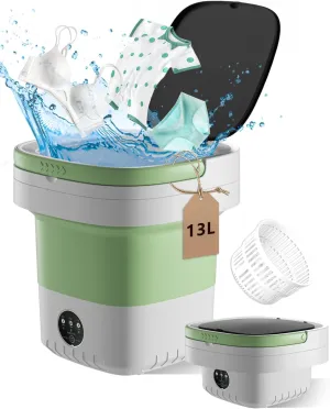 Portable Washing Machine, 13L Large Capacity Laundry Washer Cleaning for Underwear, Baby Clothes, Shirts,Small Delicates. Foldable Mini Washer and Dryer Combo for Apartment,Hotel,Camp,RV,Travel(Green)