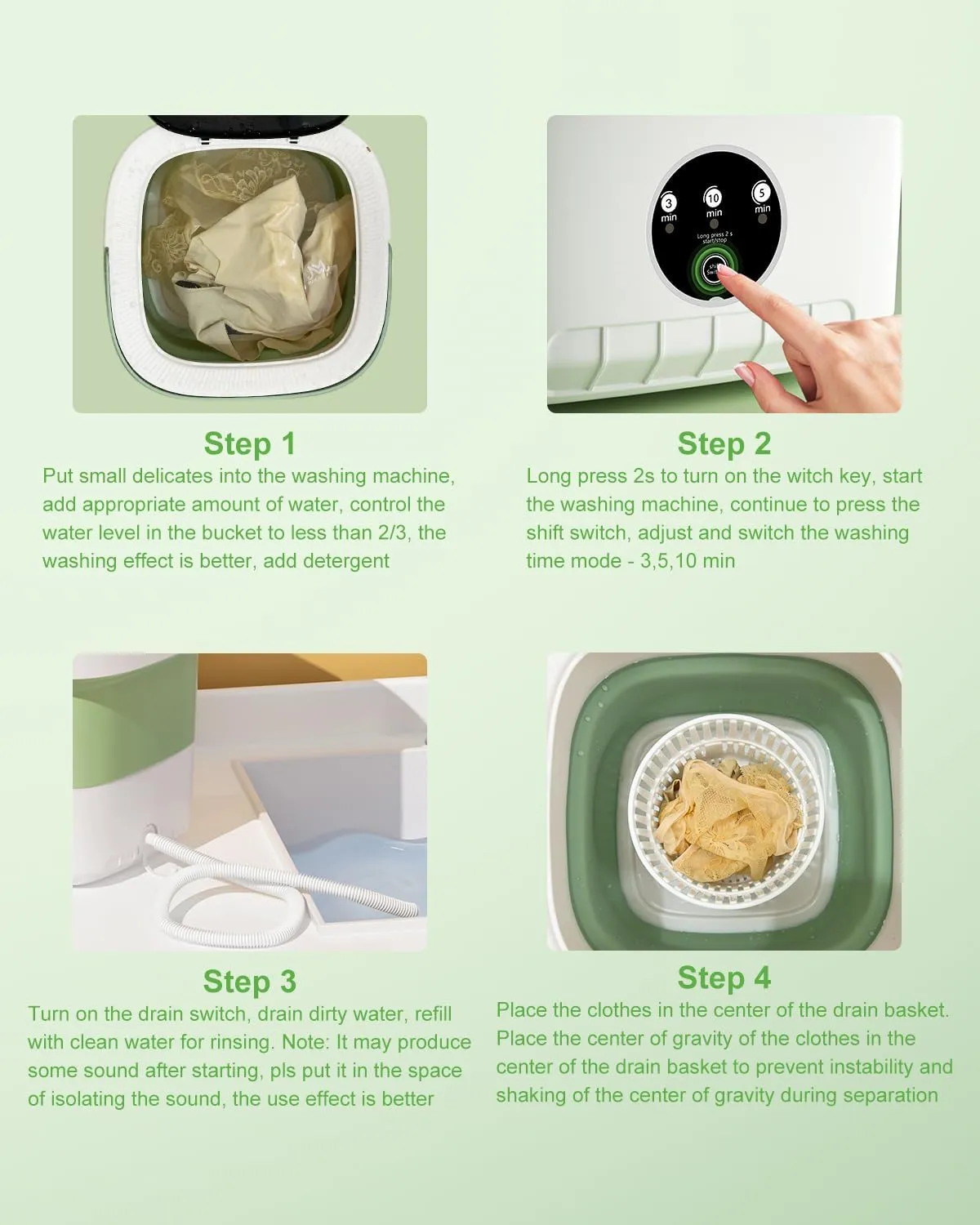 Portable Washing Machine, 13L Large Capacity Laundry Washer Cleaning for Underwear, Baby Clothes, Shirts,Small Delicates. Foldable Mini Washer and Dryer Combo for Apartment,Hotel,Camp,RV,Travel(Green)
