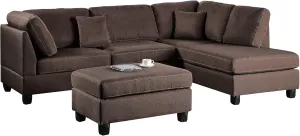 Poundex Bobkona Dervon Linen-Like Left or Right Hand Chaise Sectional with Ottoman Set, Chocolate