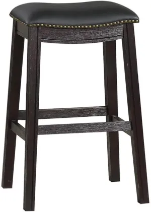 Poundex Furniture 29" Saddle Bar Stool in Black Faux Leather (Set of 2)