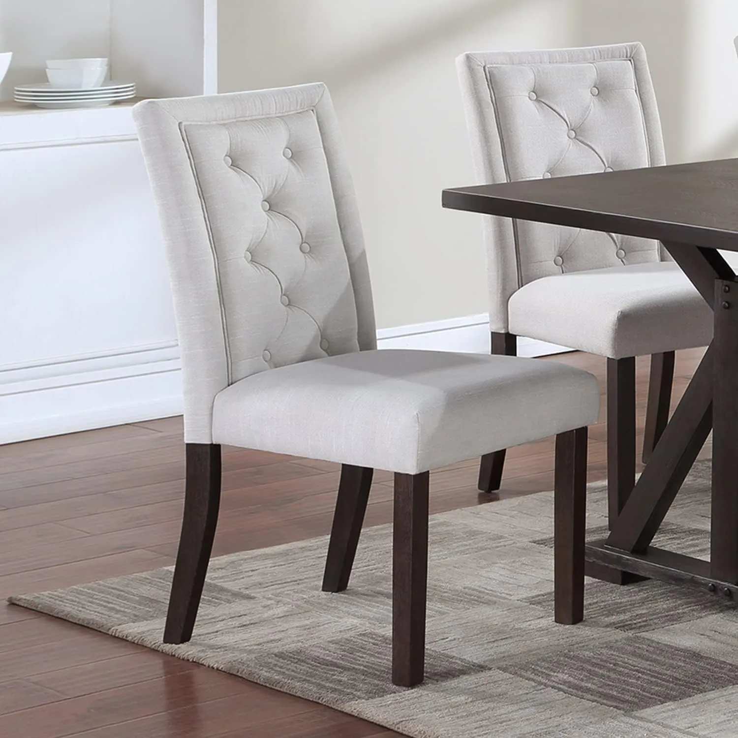 Poundex Set of 2 Fabric Dining Chair, White