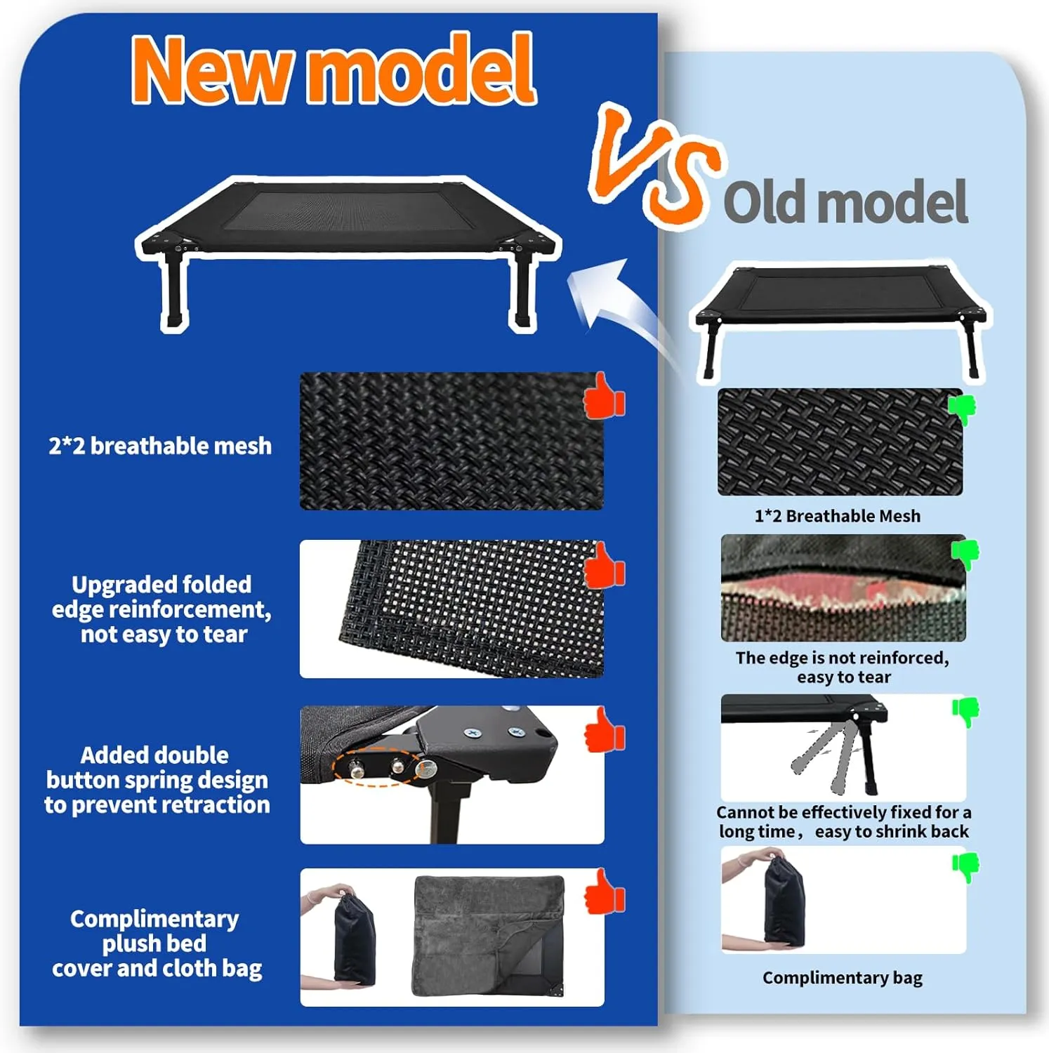 Pozico Elevated Outdoor Dog Bed - Foldable Cooling Dog Cot with Metal Frame, Portable Camping Pet Bed for Medium & Small Dogs, Breathable Mesh for Indoor & Outdoor Use, Black - L