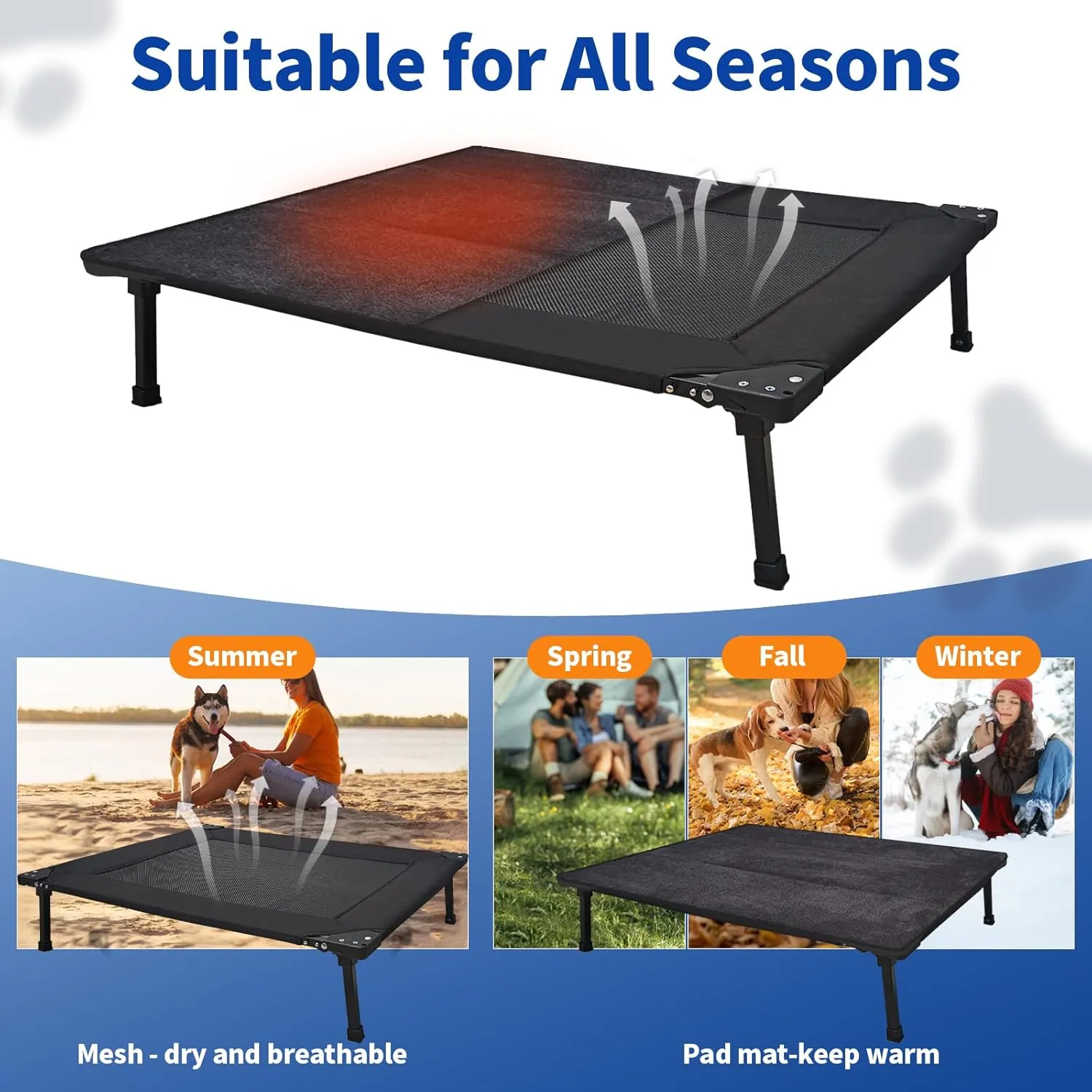 Pozico Elevated Outdoor Dog Bed - Foldable Cooling Dog Cot with Metal Frame, Portable Camping Pet Bed for Medium & Small Dogs, Breathable Mesh for Indoor & Outdoor Use, Black - L