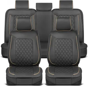 Prestige Faux Leather Seat Covers - Semi-Custom Fit Car Seat Covers Full Set - Seat Covers for Trucks & SUV PU Leather Car Seat Covers - 2 Front Seat Interior Covers & 1 Back Bench Seat Cover