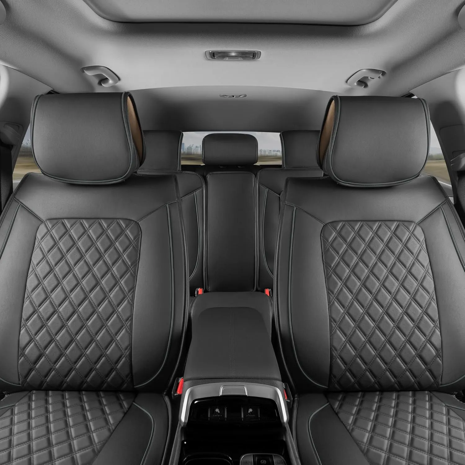 Prestige Faux Leather Seat Covers - Semi-Custom Fit Car Seat Covers Full Set - Seat Covers for Trucks & SUV PU Leather Car Seat Covers - 2 Front Seat Interior Covers & 1 Back Bench Seat Cover