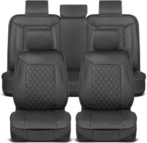 Prestige Faux Leather Seat Covers - Semi-Custom Fit Car Seat Covers Full Set - Seat Covers for Trucks & SUV PU Leather Car Seat Covers - 2 Front Seat Interior Covers & 1 Back Bench Seat Cover