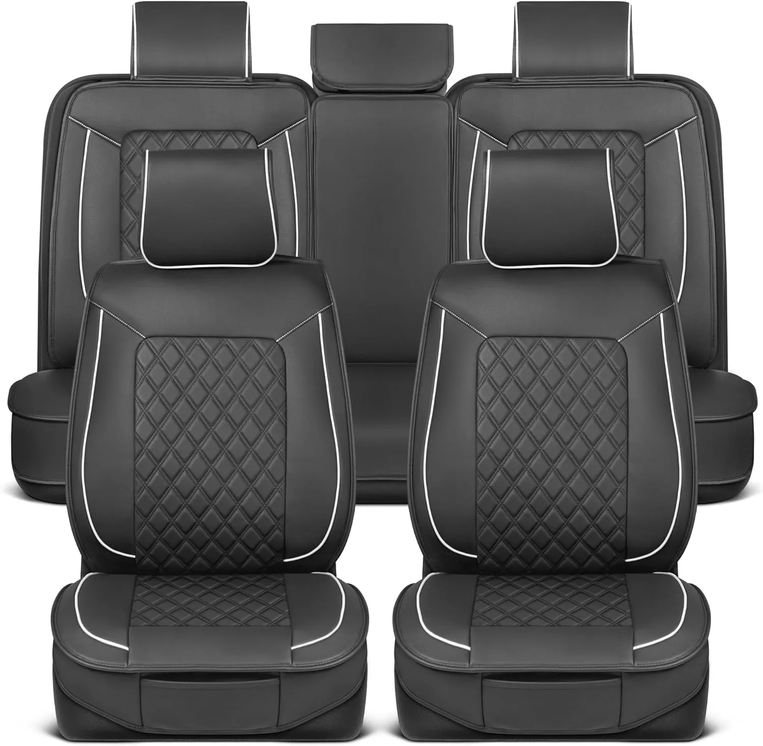 Prestige Faux Leather Seat Covers - Semi-Custom Fit Car Seat Covers Full Set - Seat Covers for Trucks & SUV PU Leather Car Seat Covers - 2 Front Seat Interior Covers & 1 Back Bench Seat Cover