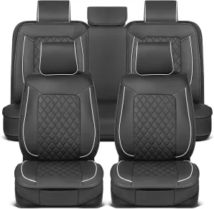 Prestige Faux Leather Seat Covers - Semi-Custom Fit Car Seat Covers Full Set - Seat Covers for Trucks & SUV PU Leather Car Seat Covers - 2 Front Seat Interior Covers & 1 Back Bench Seat Cover