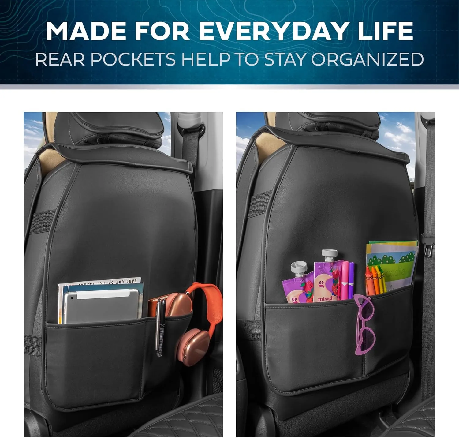 Prestige Premium Seat Covers, Semi-Custom Fit Car Seat Covers Full Set, Automotive Interior Cover for Car Truck Van SUV, Made with Faux Leather for Superior Feel & Durability - Black