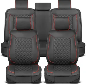 Prestige Premium Seat Covers, Semi-Custom Fit Car Seat Covers Full Set, Automotive Interior Cover for Car Truck Van SUV, Made with Faux Leather for Superior Feel & Durability - Red