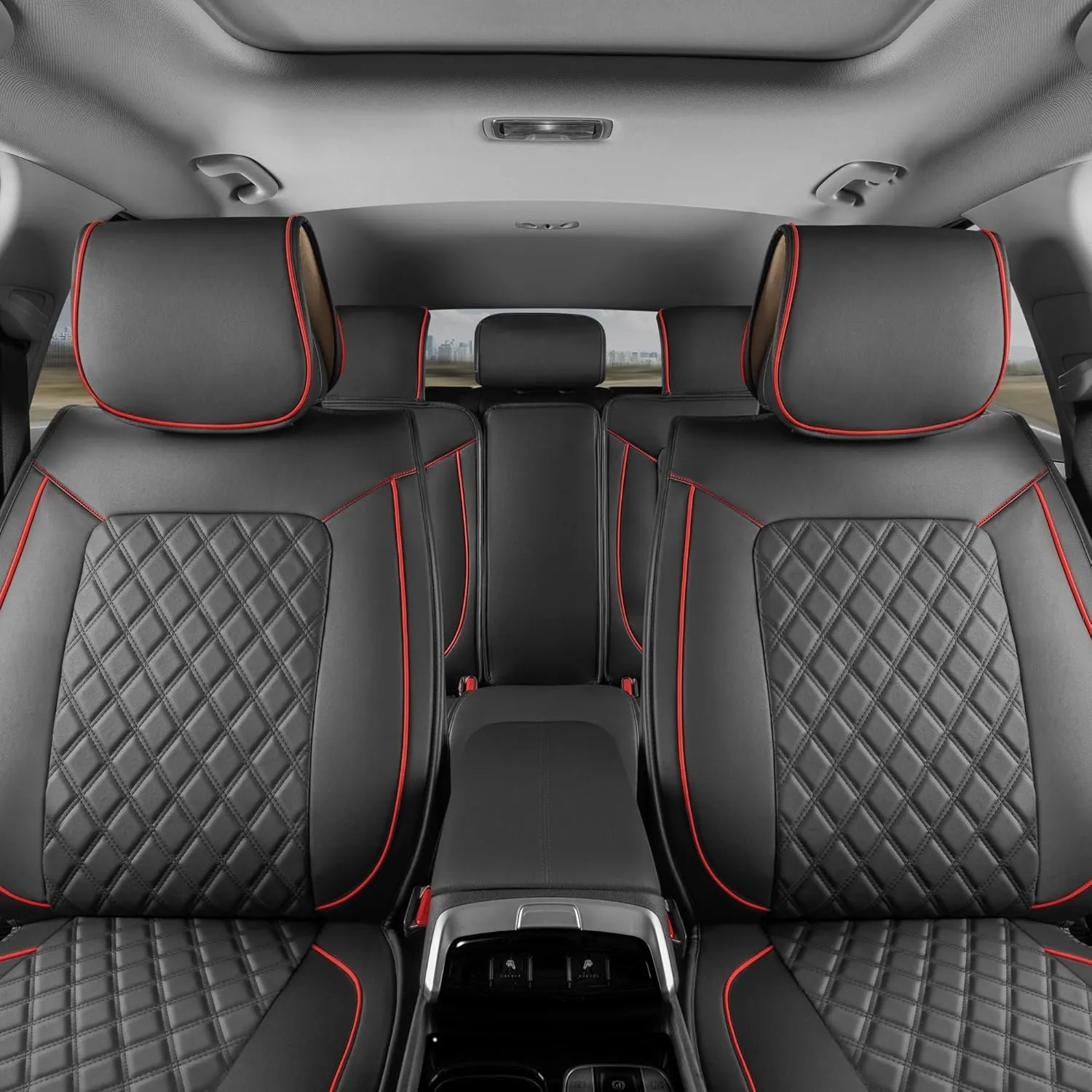 Prestige Premium Seat Covers, Semi-Custom Fit Car Seat Covers Full Set, Automotive Interior Cover for Car Truck Van SUV, Made with Faux Leather for Superior Feel & Durability - Red