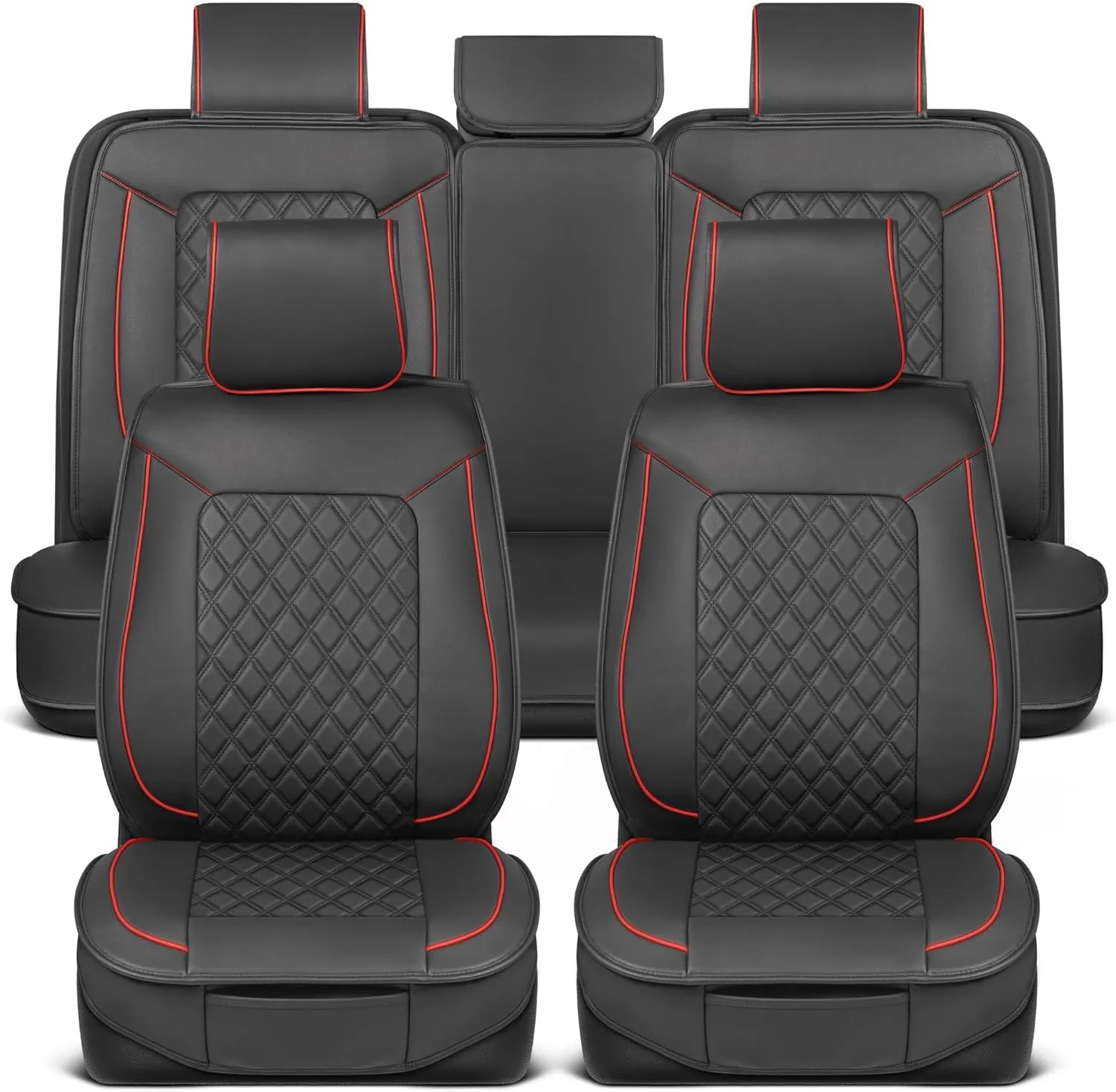 Prestige Premium Seat Covers, Semi-Custom Fit Car Seat Covers Full Set, Automotive Interior Cover for Car Truck Van SUV, Made with Faux Leather for Superior Feel & Durability - Red