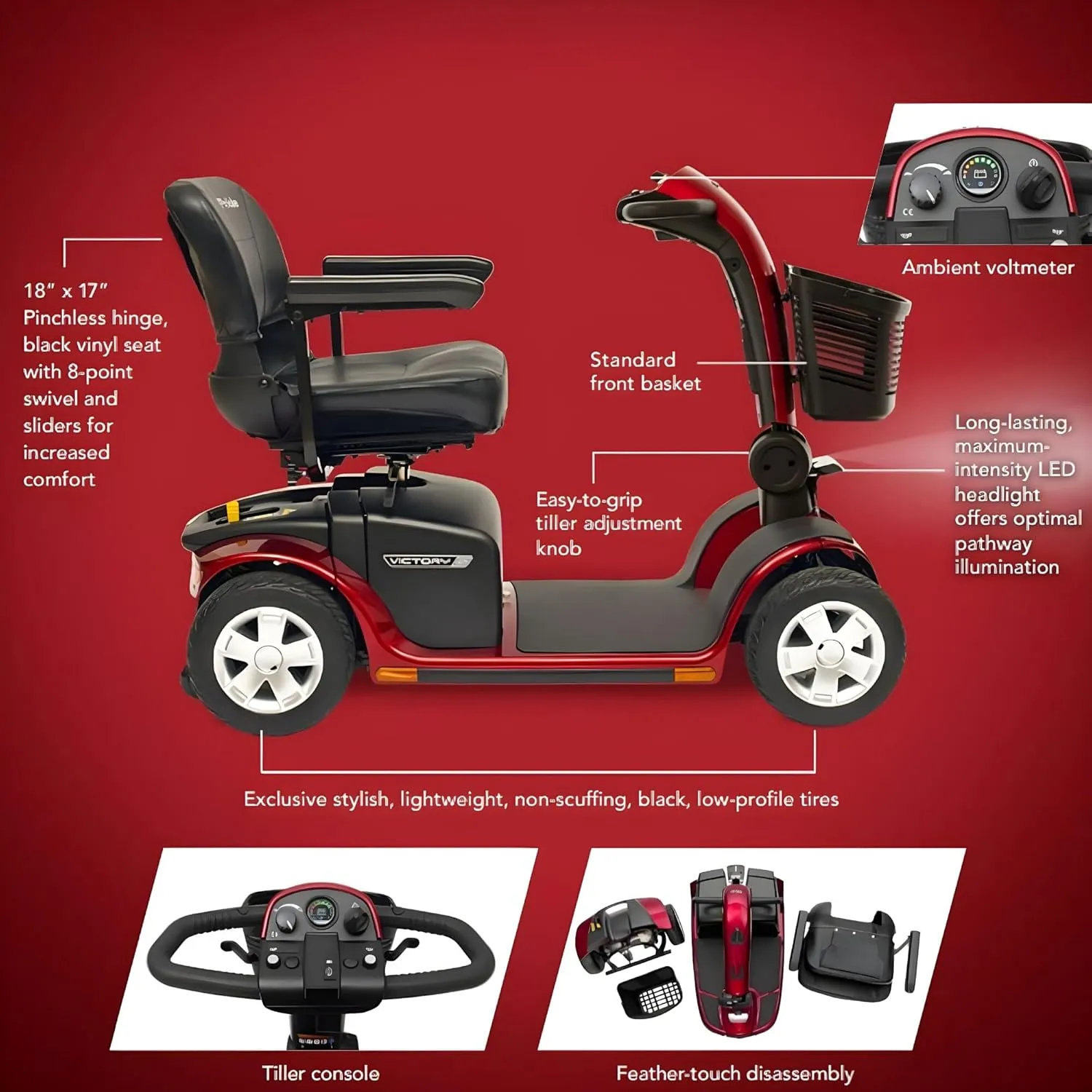Pride Mobility Victory 10 3-Wheel Scooter - Comfort Mobility for Adults, 40 Ah Battery, 400 Lbs Weight Capacity, Viper Blue, 18"x17" Foldable seat - SC610