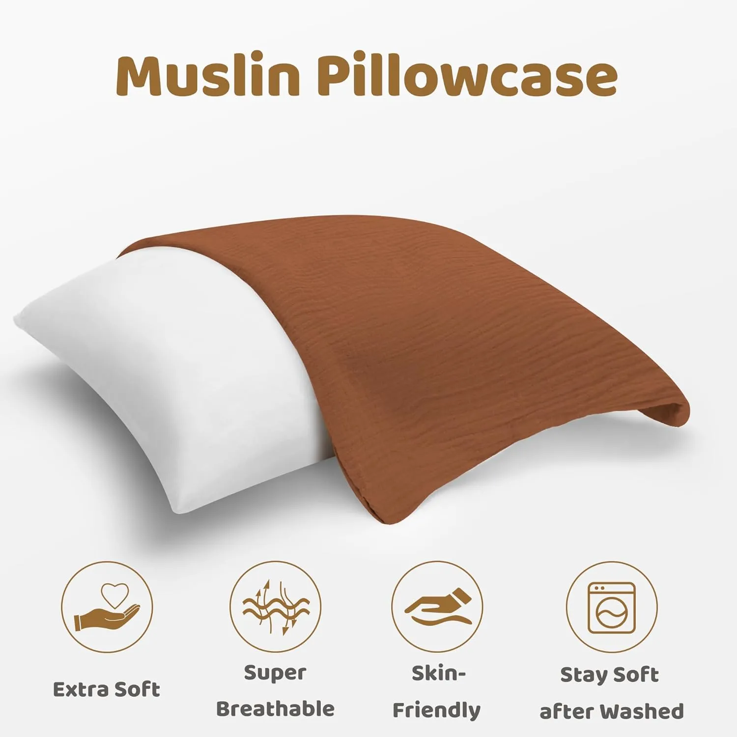 Pro Goleem Toddler Pillow with Muslin Cotton Pillowcase, 13x18 Soft Toddler Pillows for Sleeping Kids Pillow Child Pillow Machine Washable Perfect for Bed, Toddler Cot and Travel, Brown