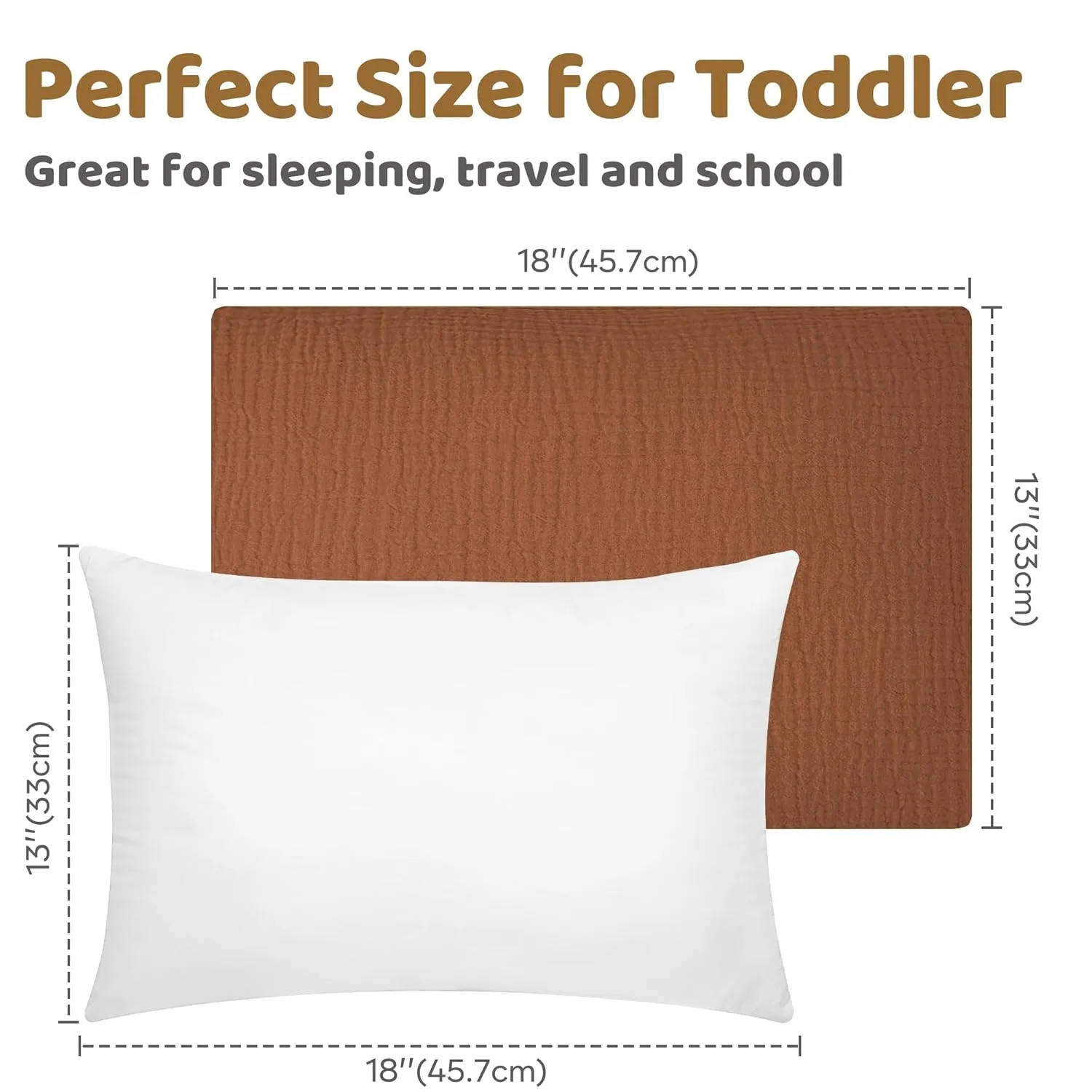 Pro Goleem Toddler Pillow with Muslin Cotton Pillowcase, 13x18 Soft Toddler Pillows for Sleeping Kids Pillow Child Pillow Machine Washable Perfect for Bed, Toddler Cot and Travel, Brown