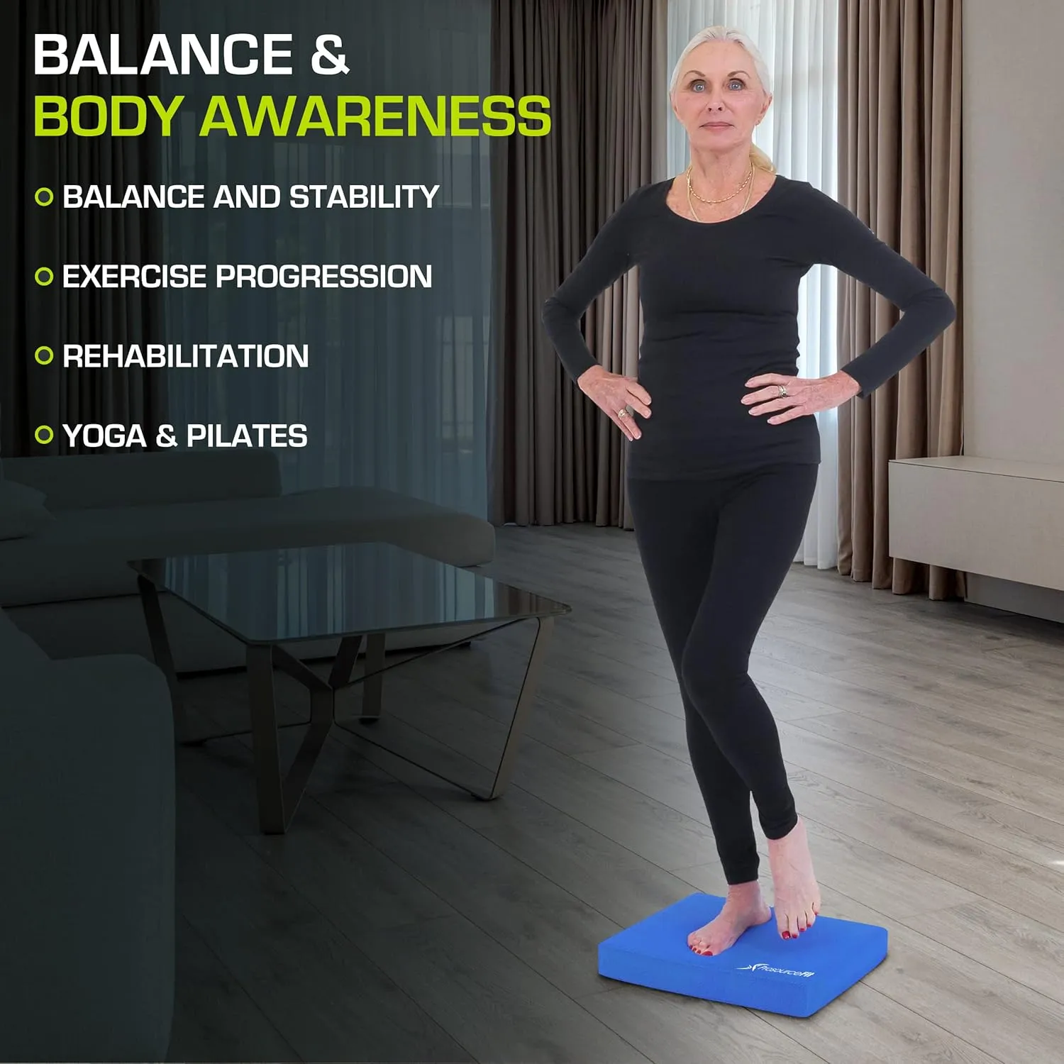ProsourceFit Exercise Balance Pad – Large Cushioned Non-Slip Foam Mat & Knee Pad for Fitness, Stability Training, Physical Therapy, Yoga 15"x19"