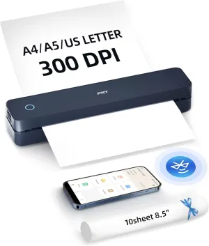 PRT Portable Printer Wireless for Travel, Bluetooth Thermal Printer Support 8.5" X 11" US Letter A4 A5, Compatible with iPhone, Android & Laptop, Inkless for Office, Home, School, Dark