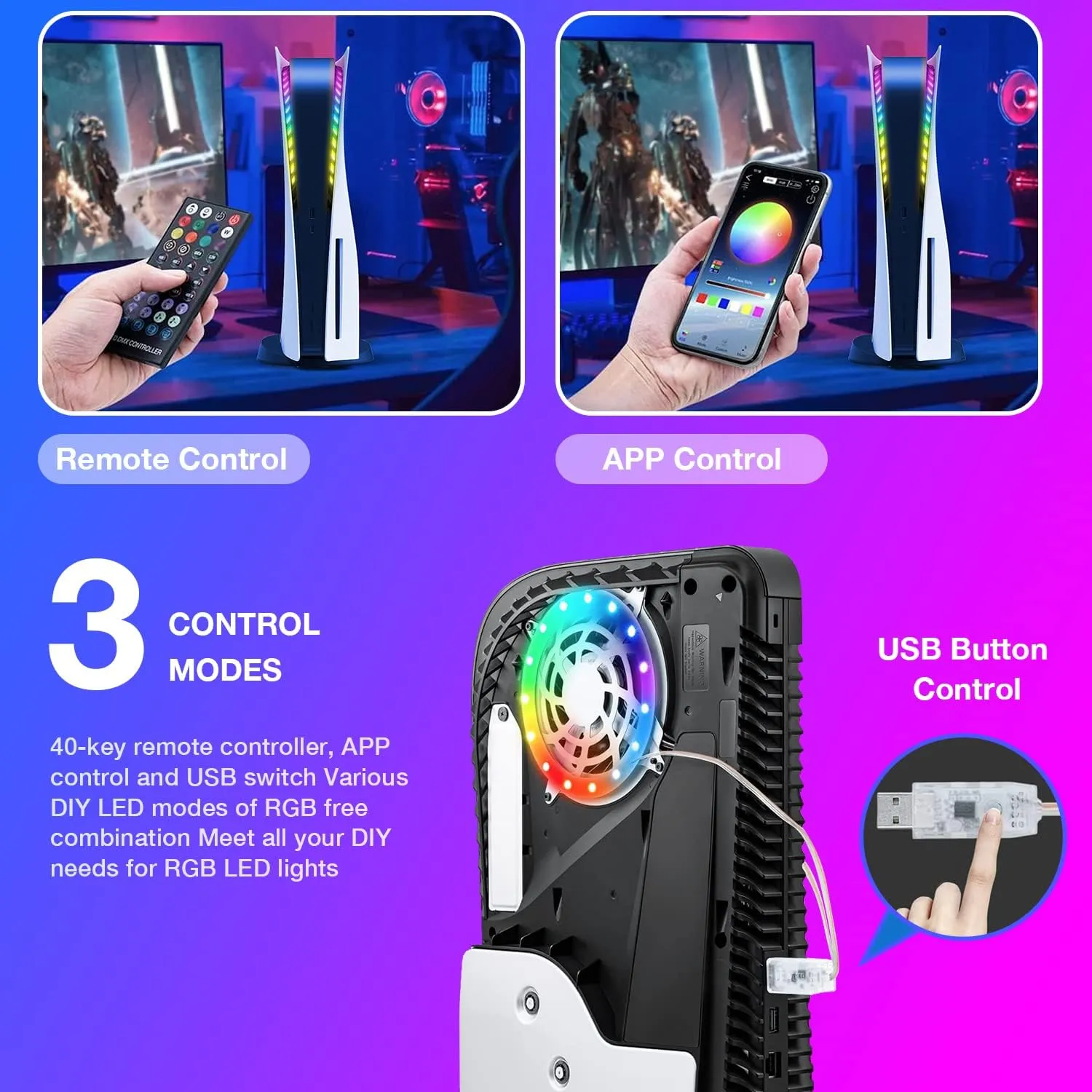 PS5 LED Light Strip, RGB Ring LED Lights Kit Accessories Compatible with PS5 Slim Console Digital Edition & Regular Edition