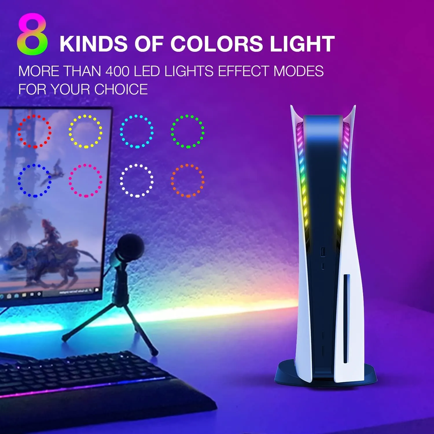 PS5 LED Light Strip, RGB Ring LED Lights Kit Accessories Compatible with PS5 Slim Console Digital Edition & Regular Edition